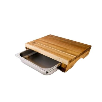 China Viable Wholesale Bamboo Cutting Plate With Stainless Steel Drawer Bamboo Wood Cutting Board With Tray for sale