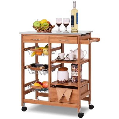 China Viable Competitive Price Wholesale Bamboo Foldable Kitchen Cart With Drawer And Shelf for sale