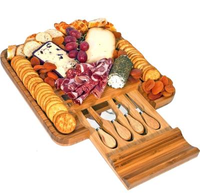 China Sustainable Wholesale Bamboo Cheese Boards With Knife Set And Cutlery Tray Bamboo Serving Board for sale