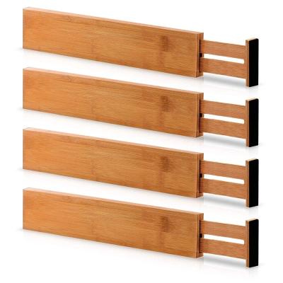 China Bamboo Adjustable Organizer Drawer Dividers Kitchen Utensil Set Extra Large Viable 4 Dividers for sale