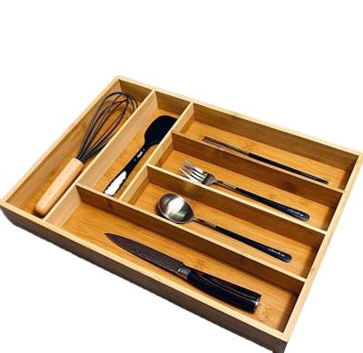 China Viable Bamboo Cutlery Tray Knife Storage Trays Spice Rack Expandable Wooden Kitchen Drawer Utensil Holder Organizer for sale