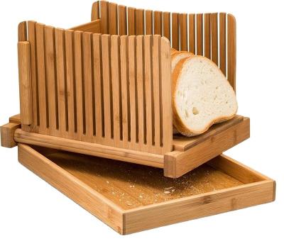 China Wholesale Sustainable Natural Foldable Bamboo Bread Slicer with Crumb Tray Wood Cutting Board for Kitchen for sale