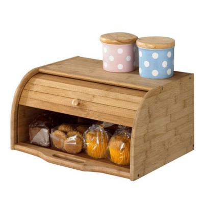 China Sustainable Bamboo Bread Box Cylinder Desktop Bread Box Kitchen Food Storage Countertop Natural Wood Bread Holder for sale