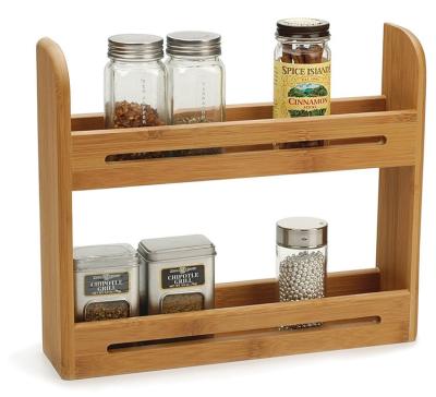 China Hot Selling Standing Type Sustainable 2 Tier Wooden Bamboo Spice Rack Kitchen Storage Organizer for sale