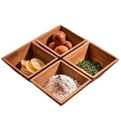 China Sustainable Eco - Friendly Bamboo Wooden Salad Bowl Set With 4 Pieces For Serving Soup And Fruit Salad for sale