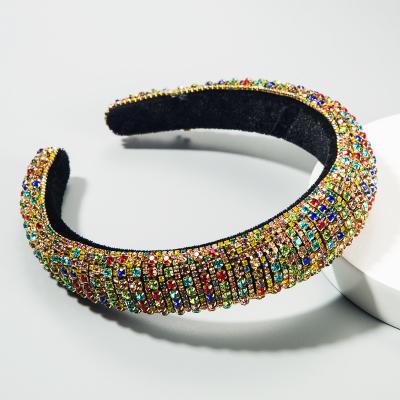 China Hot Sale Daily Life Diamond Sponge Headband Colorful Women Wide Version Hair Clasp for sale