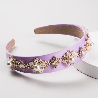 China Daily Life Hot Selling Style Fashion Baroque Flowers Wide Brim Snap Headband With Pearl for sale