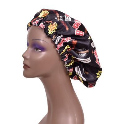 China Wholesale Character Design Customized Printed Sleepwear Satin Hair Cap Headbands Women Hoods for sale