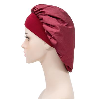 China Character Fashion Solid Color Stretch Night Cap Hair Care Beauty Bath Cap Large Size Wide Brimmed Hood for sale