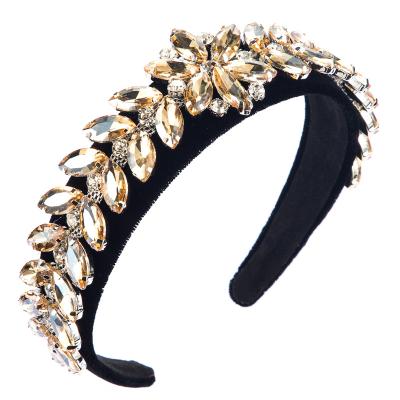 China Accessories Diamond Velvet Wide Edge Headband Daily Life Fashion Hair Circle Leaf Flower Super Instant Glass for sale