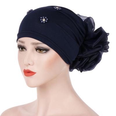 China 2021 Custom Foreign Trade Flat Cap Women Muslim Beading Muslim Hijab Scarf Solid Hats for sale