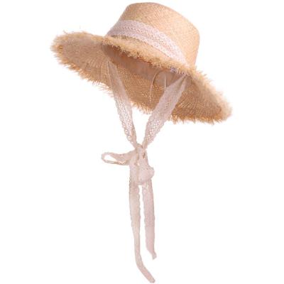 China Elegant Picture Ladies Fringed Flat Brim Hats Raffia Straw Hats For Women for sale