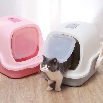 China New Design Cat Clean Up Products Plastic Space Viable Large All Enclosed Cat Toilet Luxury Cat Litter Box Sandbox With Shovel for sale