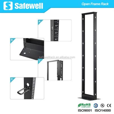 China SPCC Cold Rolled Steel Safewell 25U 2-Post Open Frame Rack, Network Equipment Rack for sale