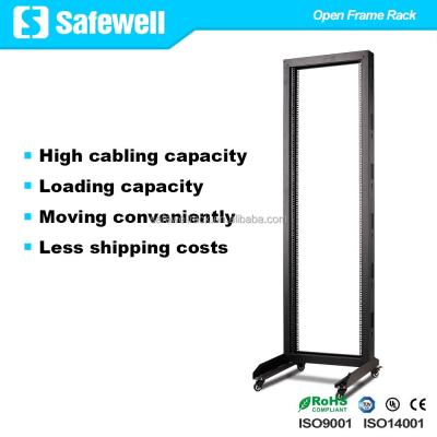 China SPCC Cold Rolled Steel Safewell 42U 2-Post Network Server Relay Rack Bearing With Casters for sale