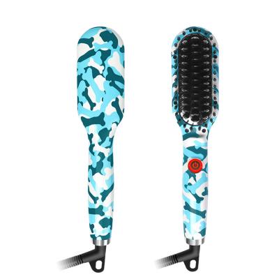 China Indicator Light Private Label Beard Hair Straightener Dishes Titanium Beard Hair Straightener Flat Titanium Hair Brush Hair Comb Straightening Curler Brush for sale