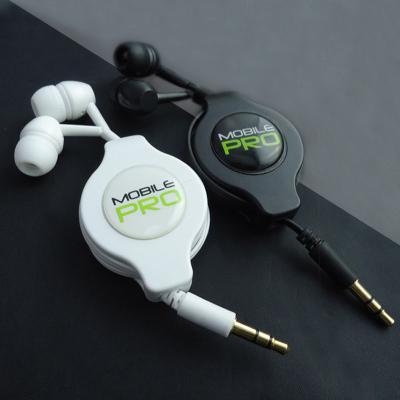 China Retractable high quality 3.5mm double cable in ear retractable earbuds for promotion gifts for sale