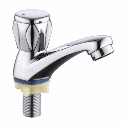 China Faucets Factory Supplier Thermostatic Bathroom Sink Faucet Deck Mounted To Switch Cold Water Wash Hand Zinc Body Basin Single Chrome Faucet for sale