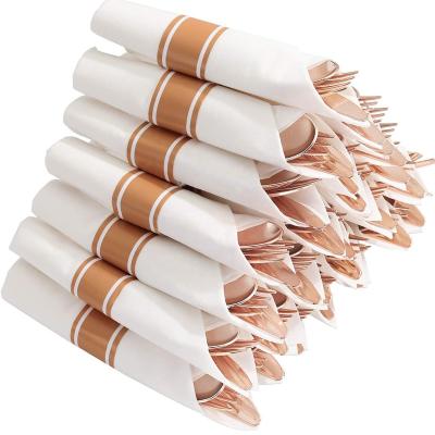 China CLASSIC Hot Cutlery Set 4 Rolls Disposable Silverware For Catering Events Pre Rolled Napkin Plastic Cutlery Set Rose Gold Cutlery for sale