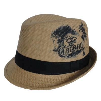 China Fashion Striped Men's Logo Flat Flip Fedora Bucket Straw Hat Fedora Hats for sale