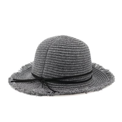 China Customized Striped Ladies Fashion Classy Wool Woven Bucket Straw Hat Fedora Hats for sale