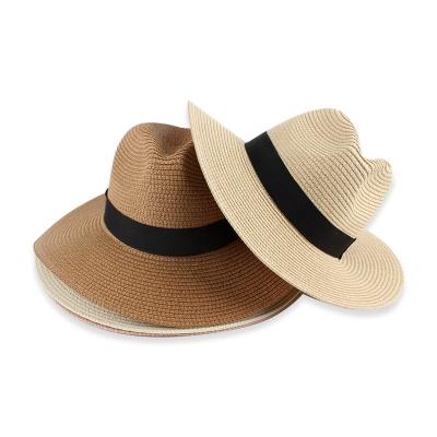 China Forlynn Factory FL-FD021 Custom Color Verified For Outdoor Summer Sun Shade With Simple Natural Straw Braid Grass Straw Fedora Hats for sale