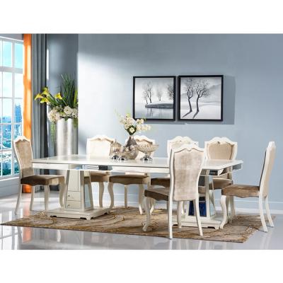 China Classical European Royal Design Comfortable Luxury Goods Elegant Dining Sets Pearl White Dining Table With 6 Chair for sale