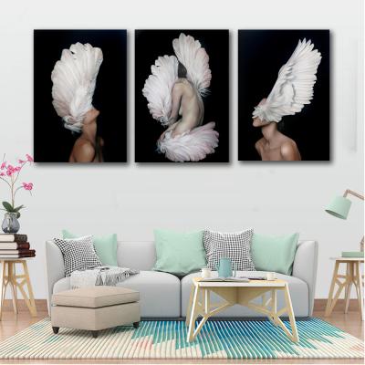 China Wholesale Eco-Friendly Feather And Women Abstract Poster Black Wall Art Canvas Wall Art Decor for sale