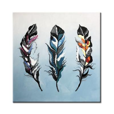 China Waterproof + Eco-friendly Modern Nordic Large Handmade Wall Art Home Decoration Feather Abstract Oil Painting Canvas for sale