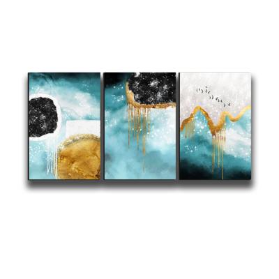 China Abstract Blue Waterproof + Eco-friendly Art Painting 3 Pieces Handmade Wall Art Framed Canvas Wall Home Decoration for sale