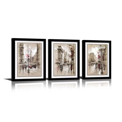 China Modern Cityscape 3 Pieces Framed Abstract Wall Art Printed Painting for sale