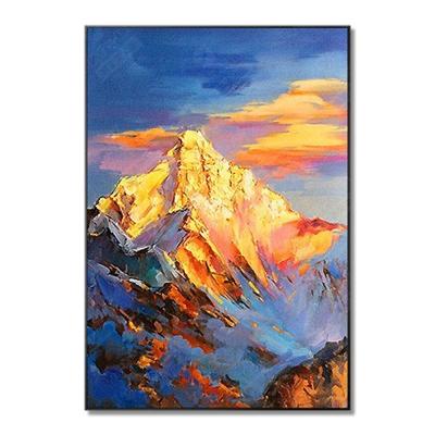 China Living Room Golden Framed Canvas Wall Art Environmental Handmade Materials Mountain Landscape Oil Painting for sale