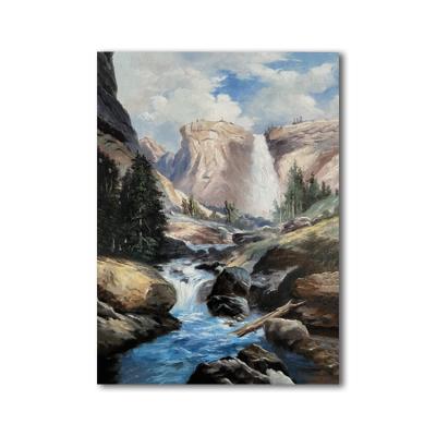 China Waterfall Landscape Mountain Blue Sky Classical Art Picture Canvas Impressionist Custom Oil Painting for sale