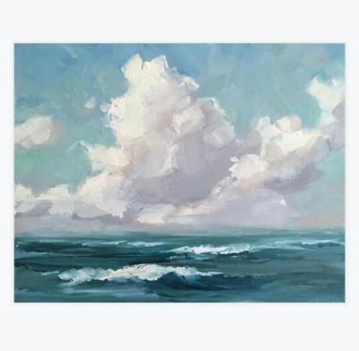 China Modern Hand Painted Blue Sky and Ocean Canvas Oil Painting for Home Office Wall Decor and Gift for sale