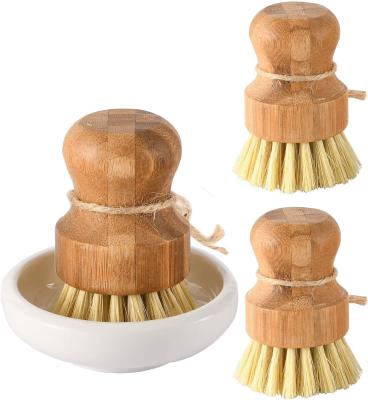 China Round Bamboo Mini Dish Brush Natural Palm Scrub Pot Sustainable Brush Sweep Scrubber Durable Cleaning Kit for Cleaning Pots, Vegetable Filter for sale