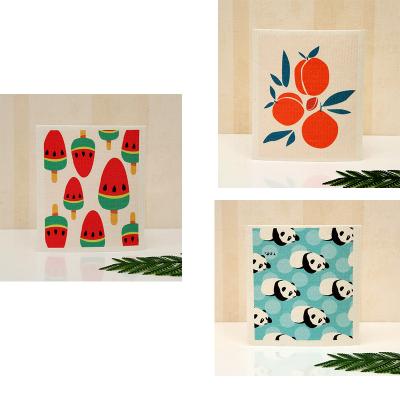 China Viable Mixed Fruit Swedish Dish Cloths Reusable Absorbent Absorbent And Quick Dry Cleaning Cloths For Kitchen Blueberry Cherry Cleaning for sale