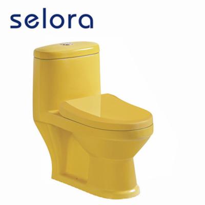 China Porcelain Double-Flow Colored Siphonic One Piece Cera Yellow Color Toilet Bowl for sale