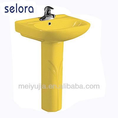 China Floor stading sanitary ware pedestal sink colored yellow basin for sale