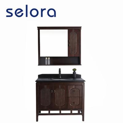 China Modern Hot Sale Bathroom Equipment Floor Mounted Solid Wood Cabinet With Mirror for sale