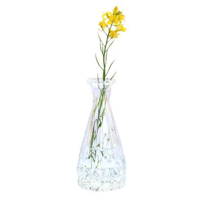 China Wholesale Minimalist European Conical Transparent Glass Vases Mini Desktop Flower Arrangement Crystal Vase For Office Home Decor for sale