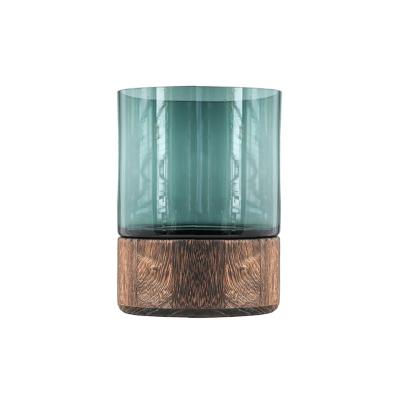 China Eco-friendly Modern Glass And Wood Base Luxury Table Vase Home Decor Flower Vases for sale