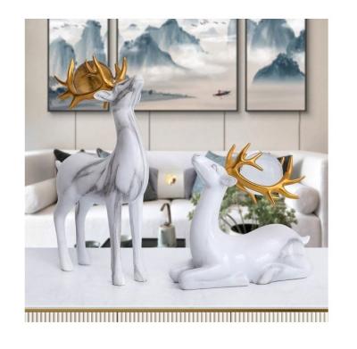 China China High Quality Ornament Christmas Reindeer Resin Sculpture Couples Lucky Deer Figurine Statue Home Ministry for sale