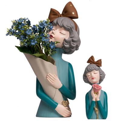 China Europe bouquet girl resin ornaments living room flower arrangement home decoration opens housewarming gifts for sale