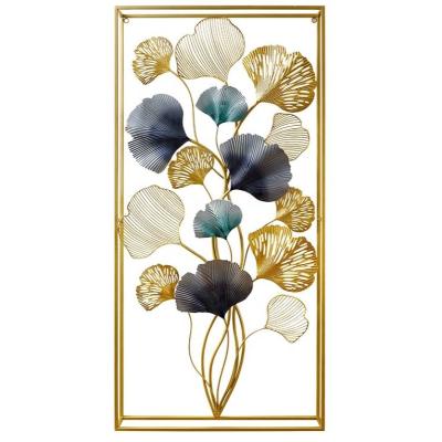 China Modern Handmade Three-dimensional Wall Decoration Ginkgo Leaf Wall Metal Frame Interior Decorations Wrought Iron Modern Gold Decoration For Home for sale