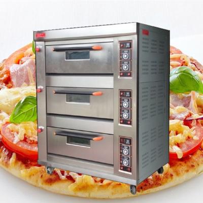 China Bakery Shop/Restaurant/Hotel/Cafe...Commercial 3 Deck 6 Trays Gas PIZZA OVEN Large Capacity With Ceramic Stone for sale