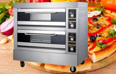 China Double Deck Bread Maker 6 Trays Gas Ceramic Stone Pizza Oven for sale