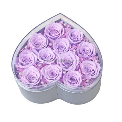 China 2021 Romantic Preserved Rose Design New Real Preserved Flower in Gift Box Diamond Gift Box Heart Shape for sale