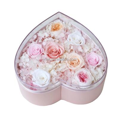 China Real Romantic Preserved Rose Flower Eternal Heart Gift Box Rose Gift Box Rose Preserved Roses In Diamond For Gift for sale