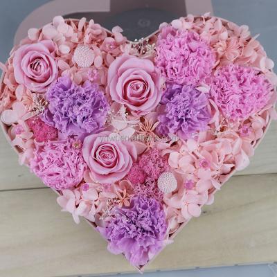 China Real Romantic Preserved Sweet Rose Flower Box Custom Luxury Heart Shaped Preserved Tube Gift Rose Flower Box for sale