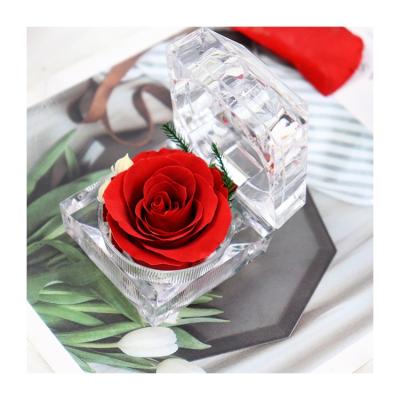 China Best High End Perfect Decoration Rose Box Ring Box Single Gift Rose Preserved Flower Box for sale